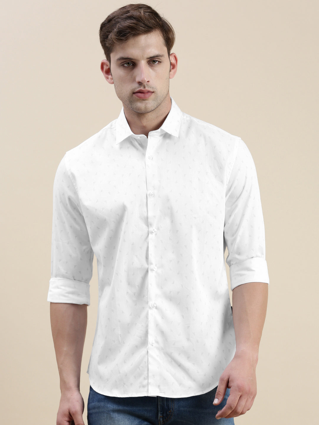 Men's Geometric White Slim Fit Shirt