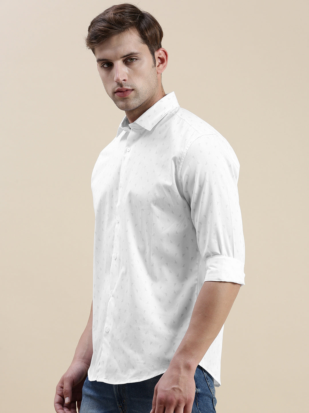 Men's Geometric White Slim Fit Shirt