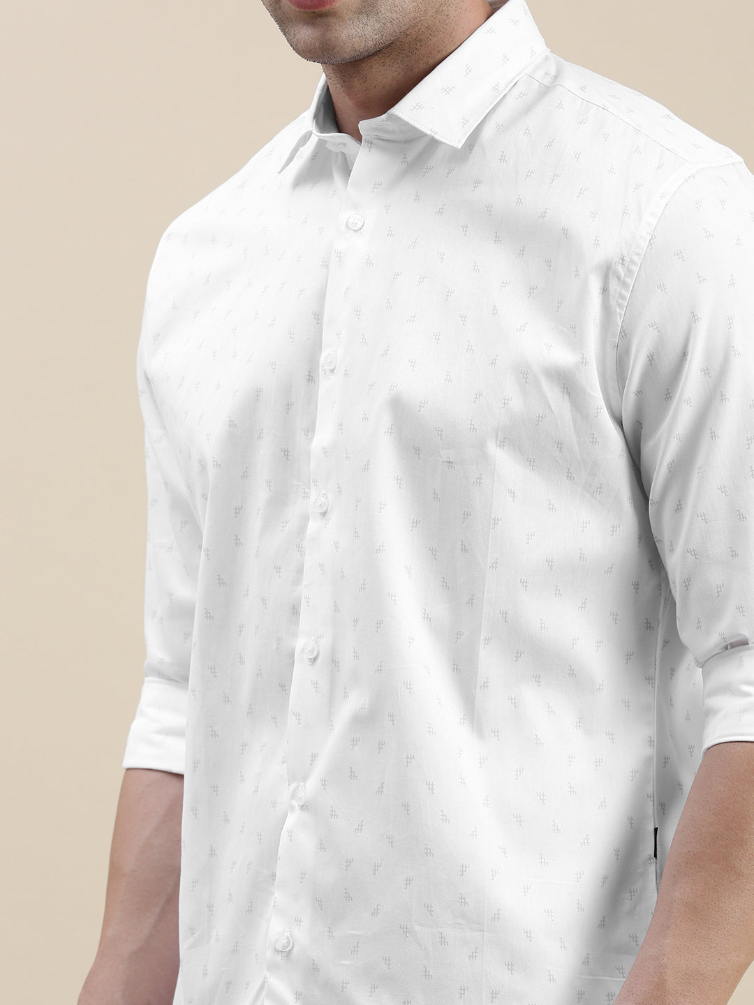 Men's Geometric White Slim Fit Shirt