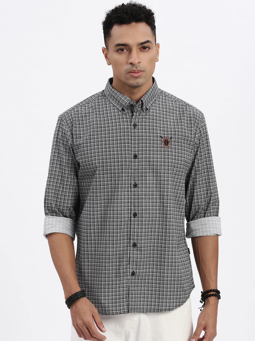 Men Black Checked Slim Fit Shirt