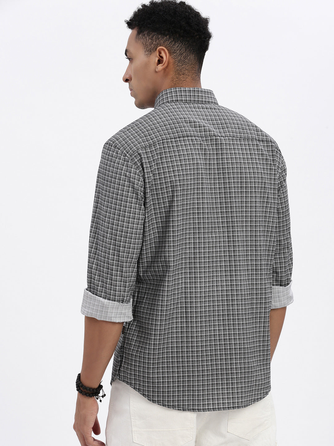 Men Black Checked Slim Fit Shirt