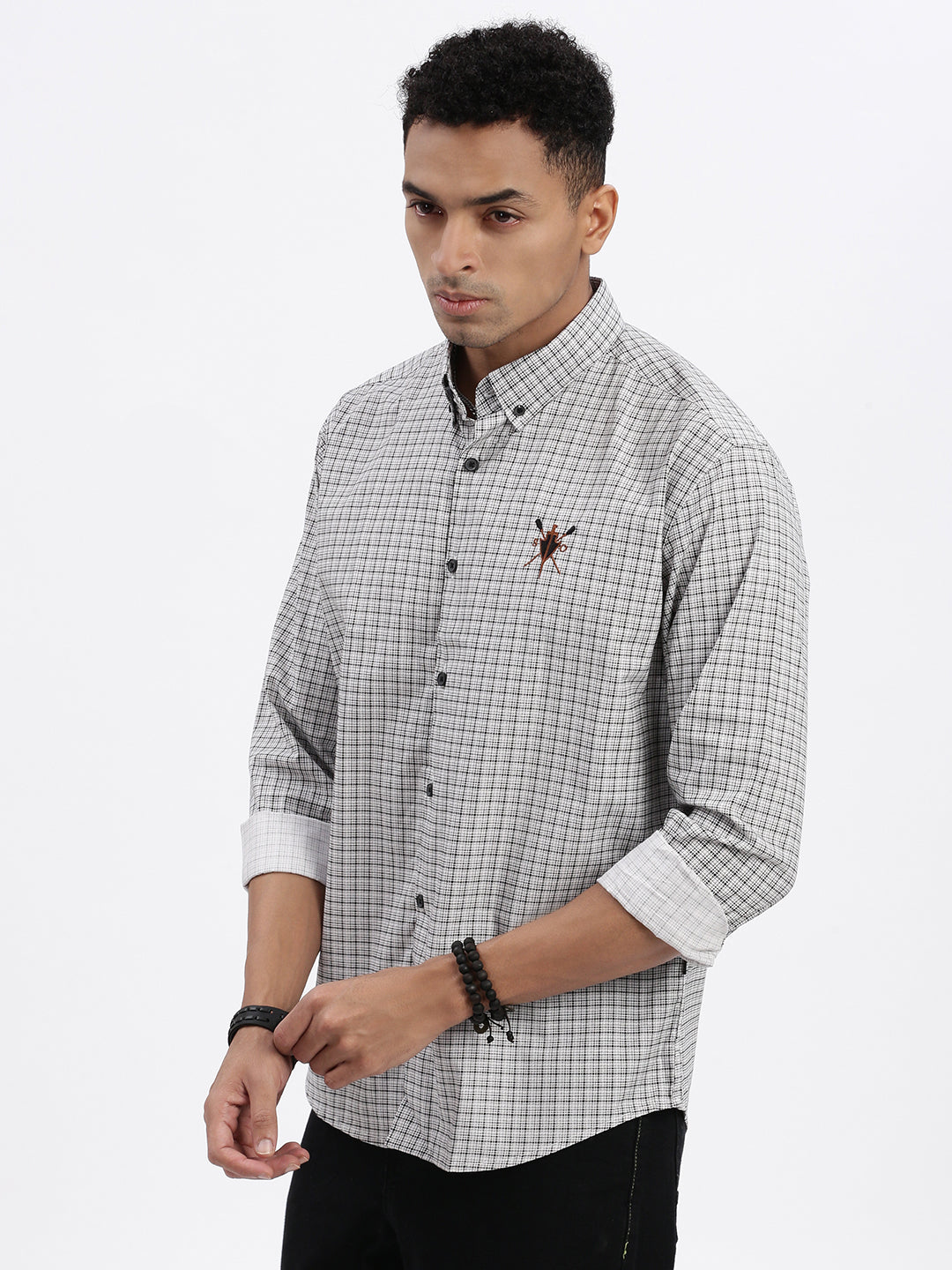 Men White Checked Slim Fit Shirt