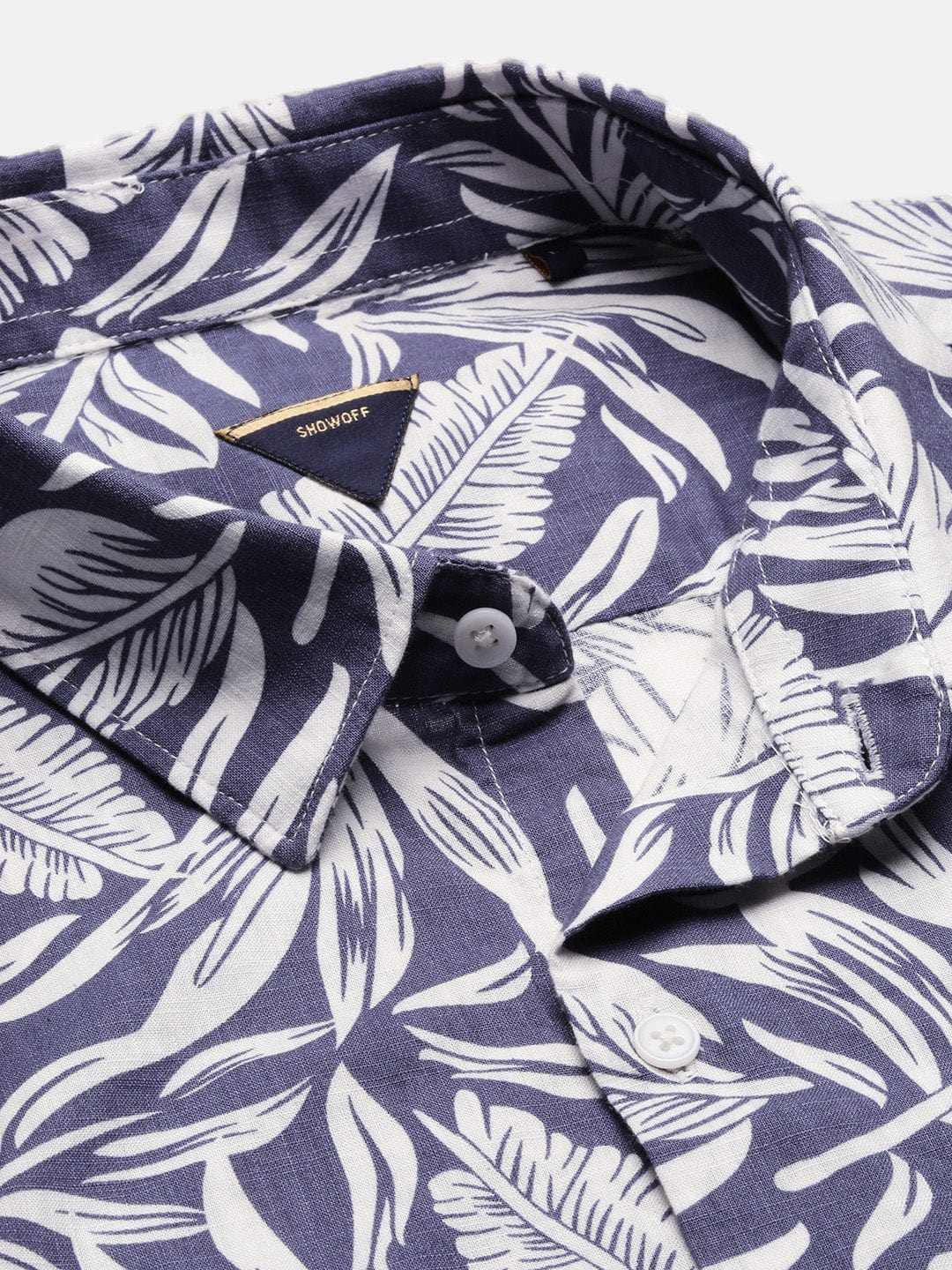 Men's Blue Standard Slim Fit Floral Opaque Printed Cotton Casual Shirt