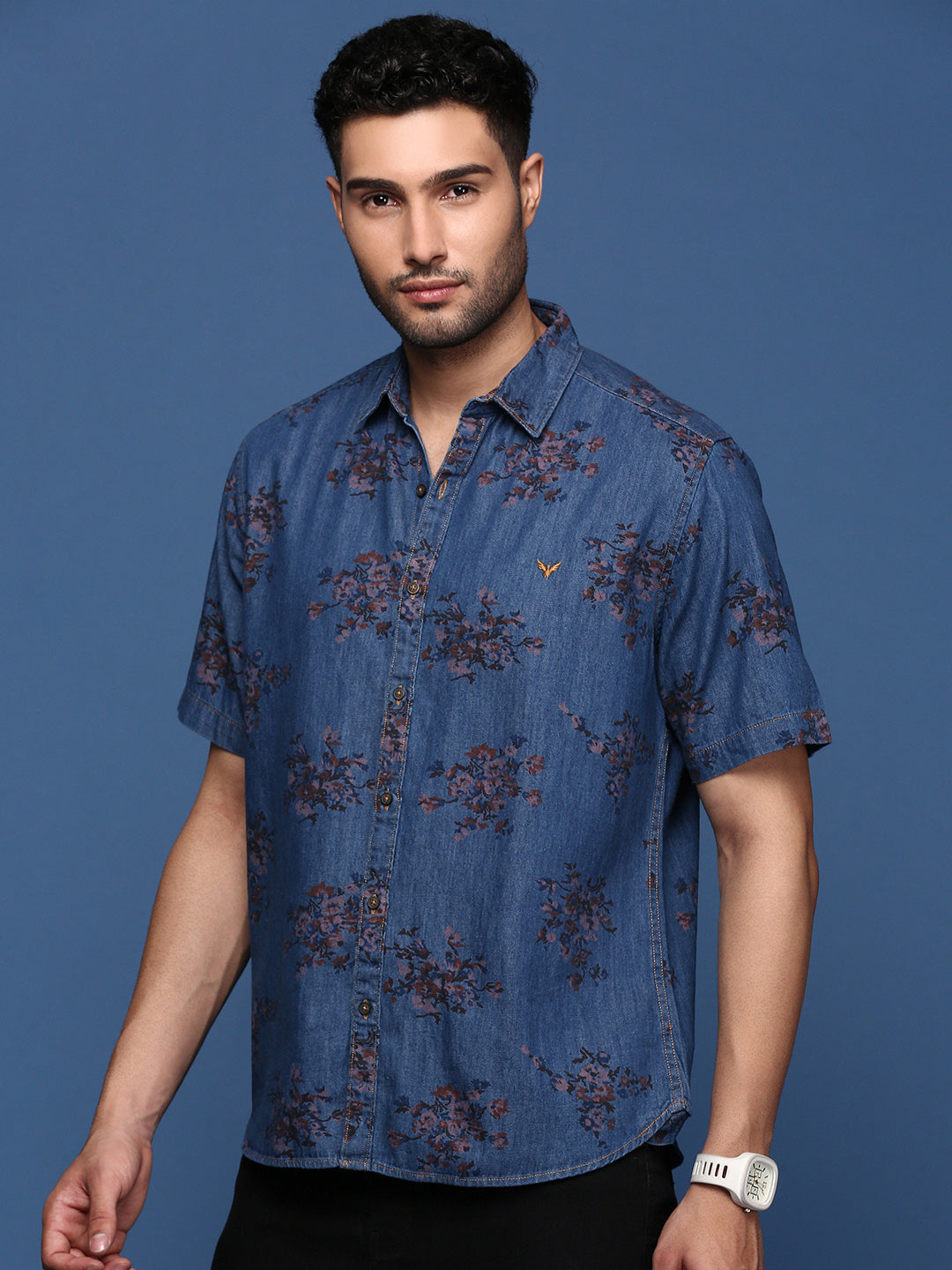 Men Floral Blue Slim Fit Shirt