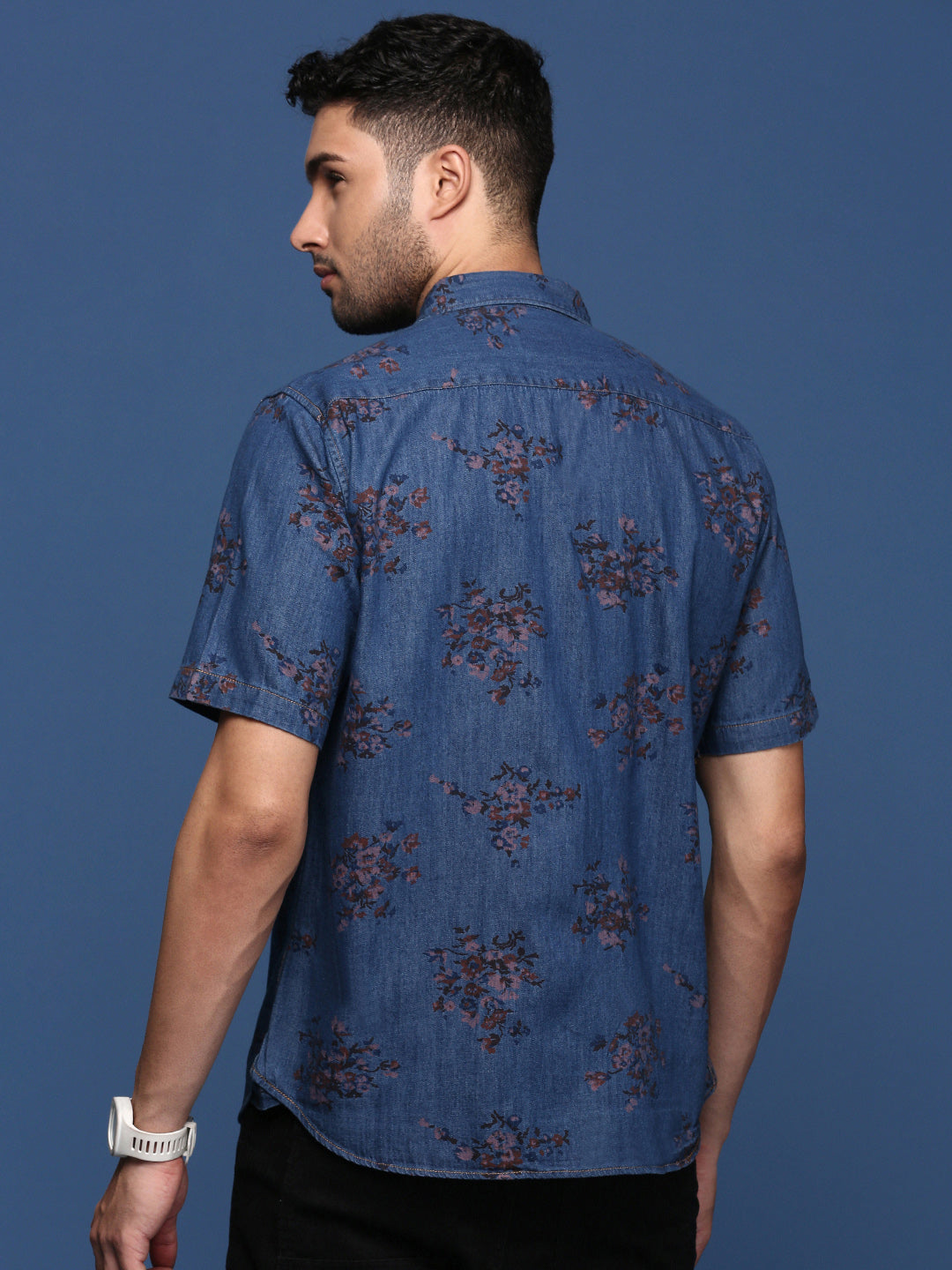 Men Floral Blue Slim Fit Shirt