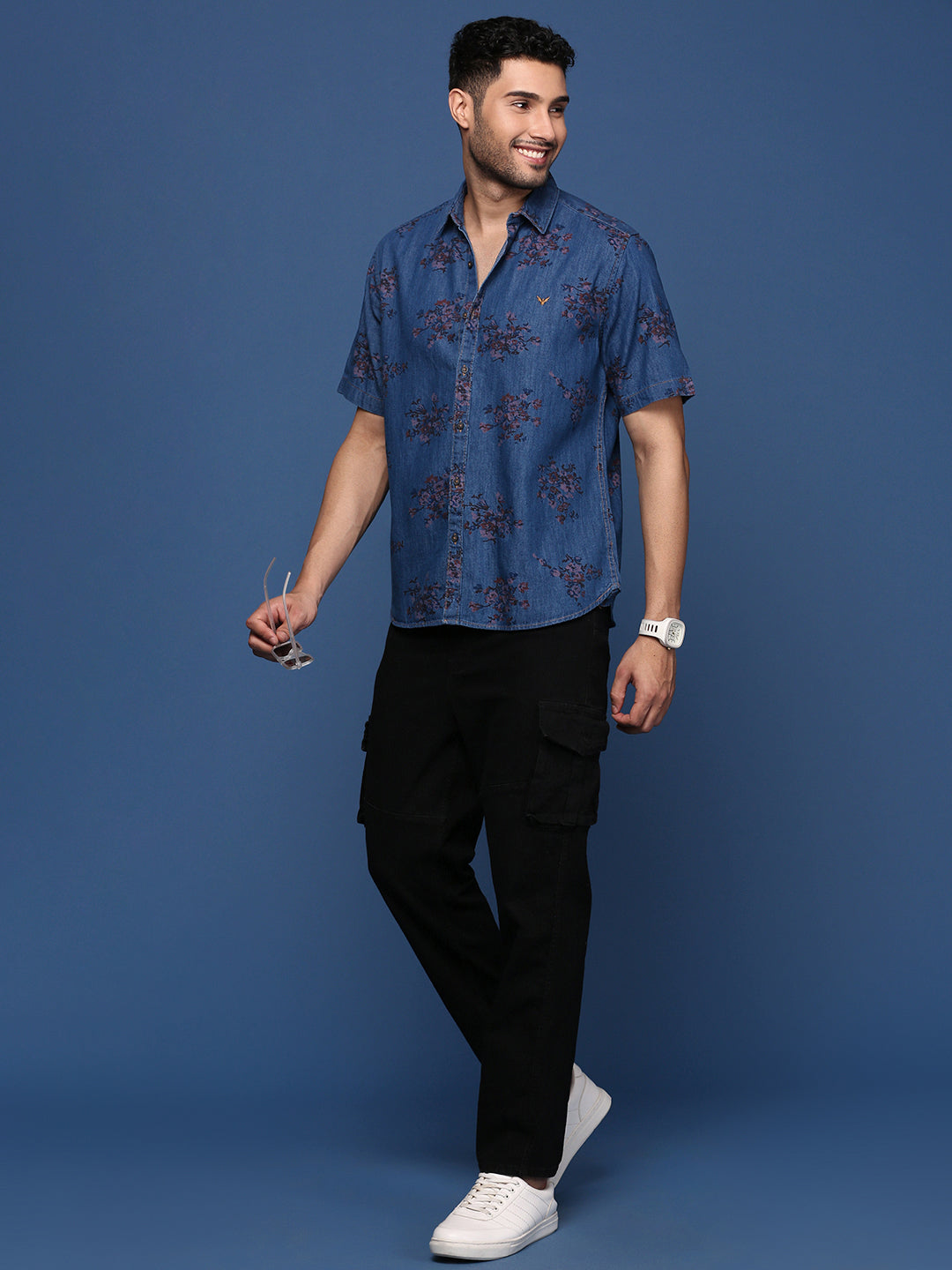 Men Floral Blue Slim Fit Shirt