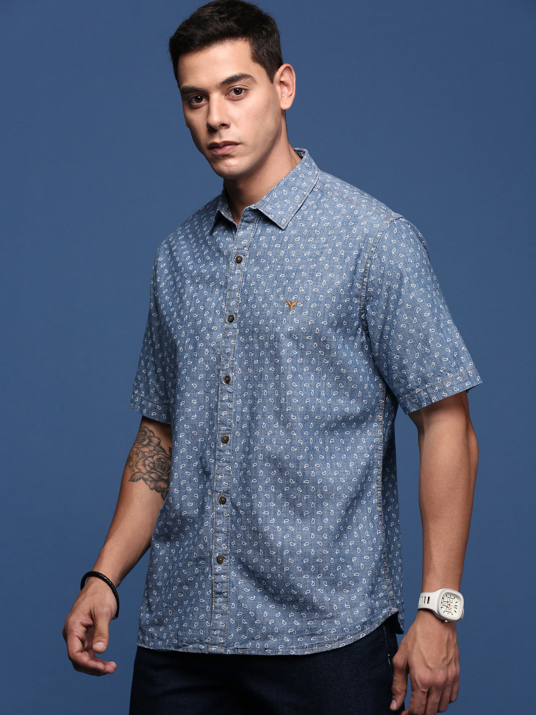 Men Ethnic Motifs Blue Slim Fit Shirt