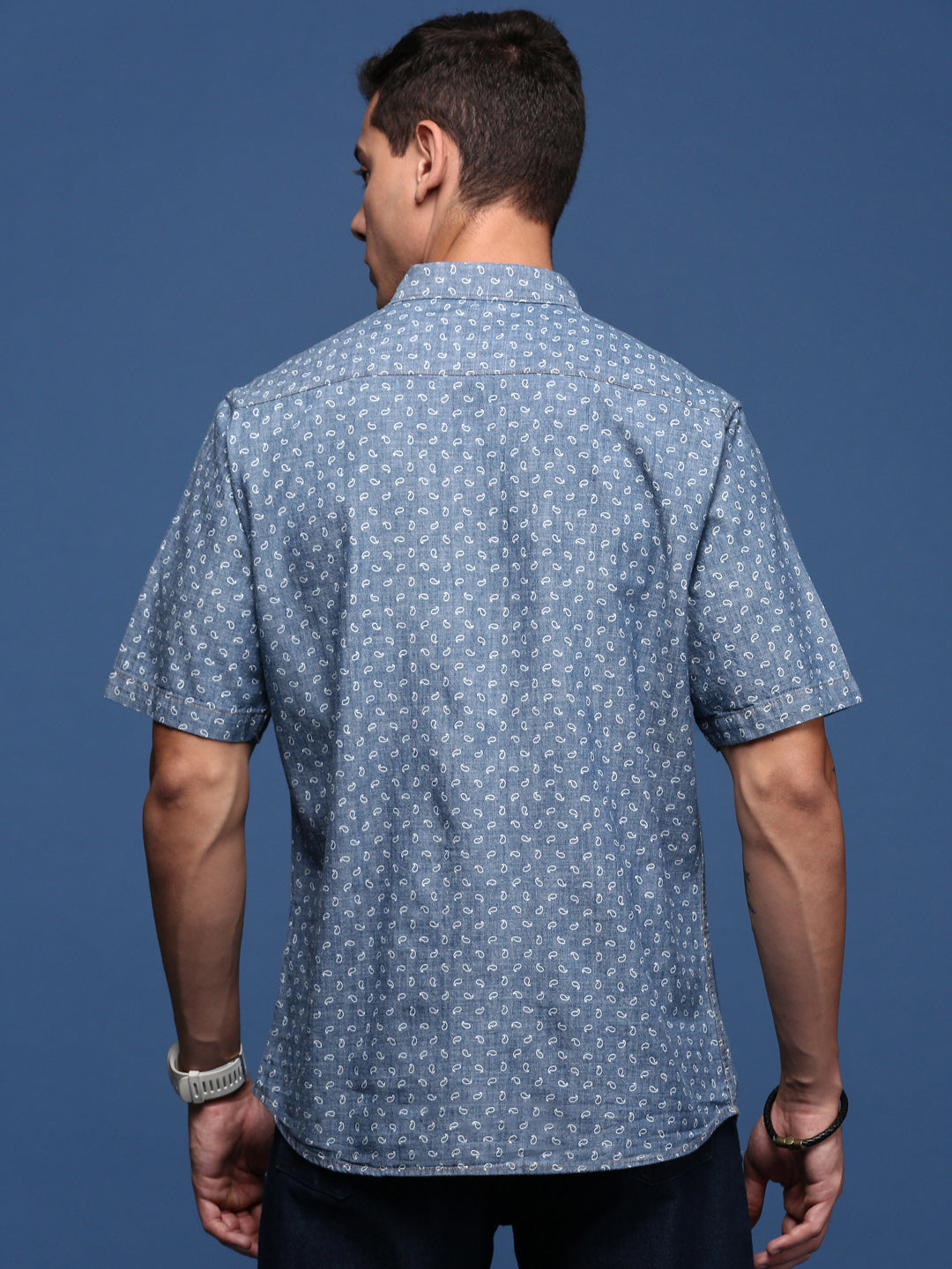 Men Ethnic Motifs Blue Slim Fit Shirt