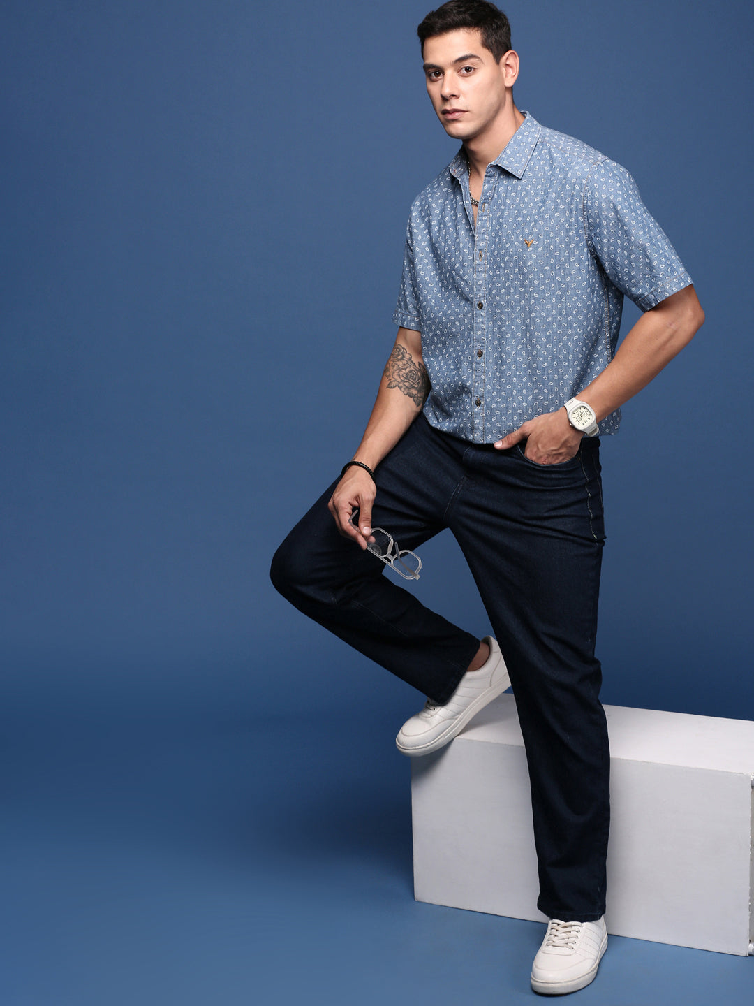 Men Ethnic Motifs Blue Slim Fit Shirt