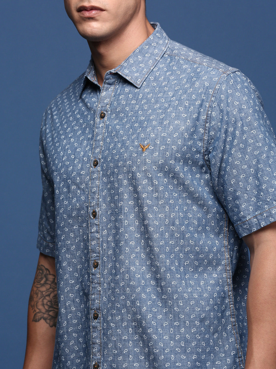 Men Ethnic Motifs Blue Slim Fit Shirt