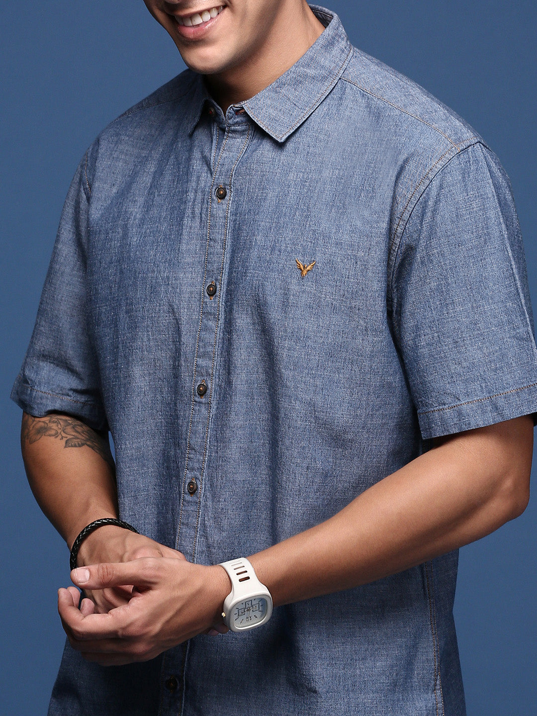 Men Solid Blue Slim Fit Shirt