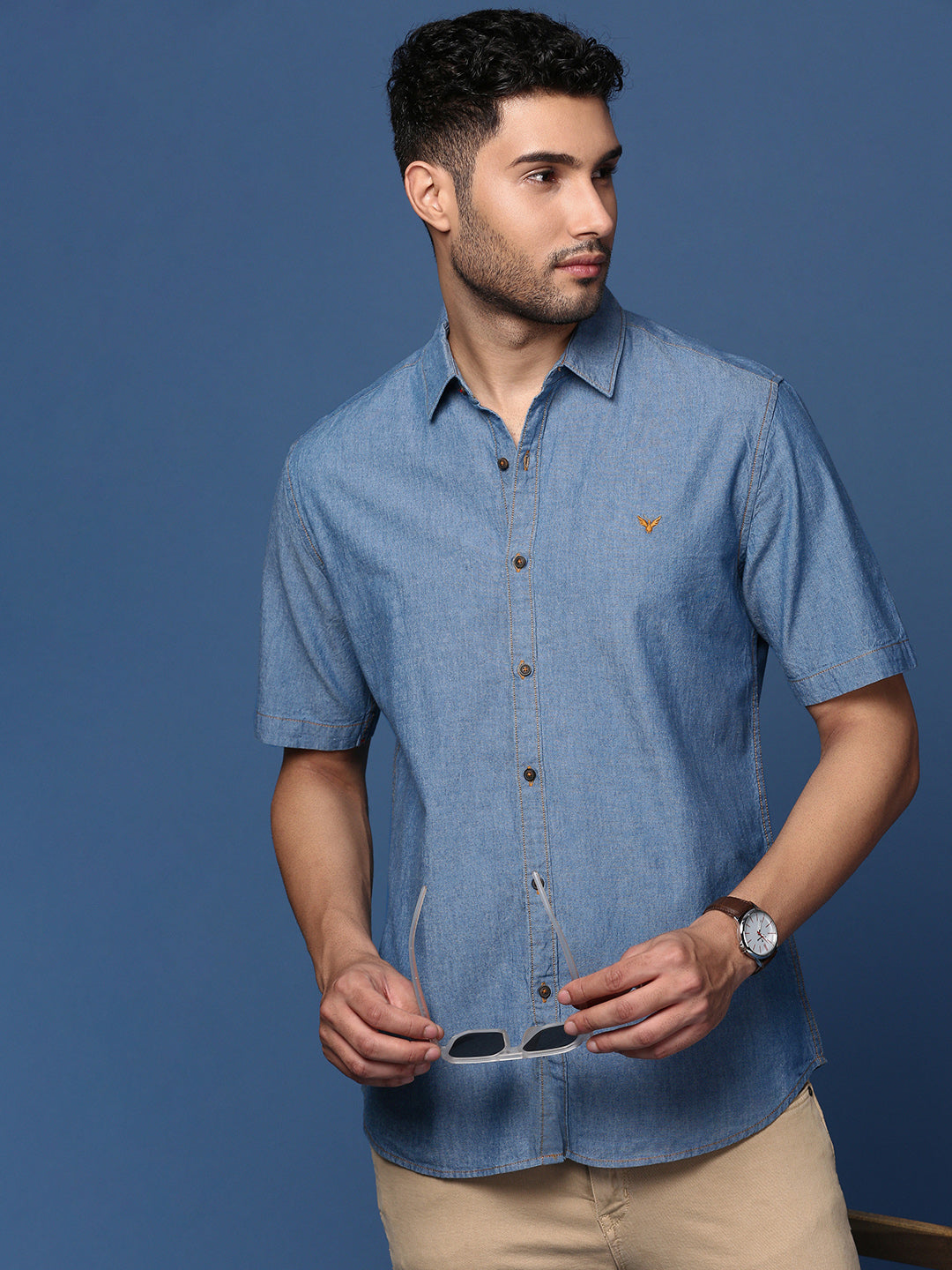 Men Solid Blue Slim Fit Shirt