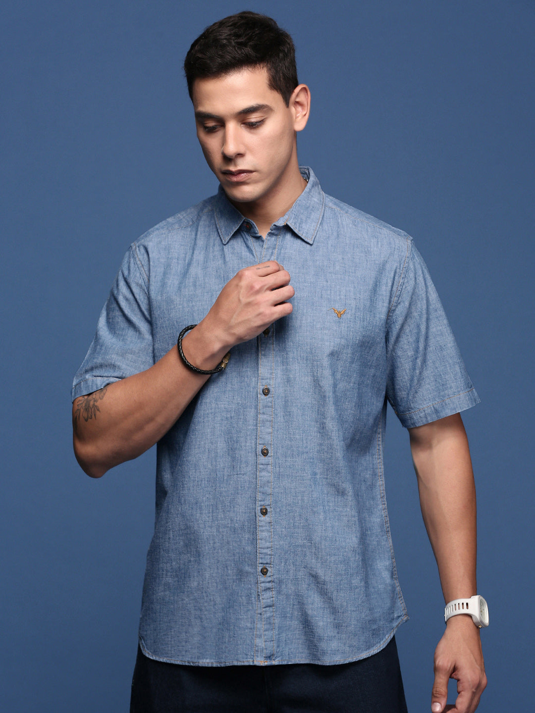 Men Solid Blue Slim Fit Shirt