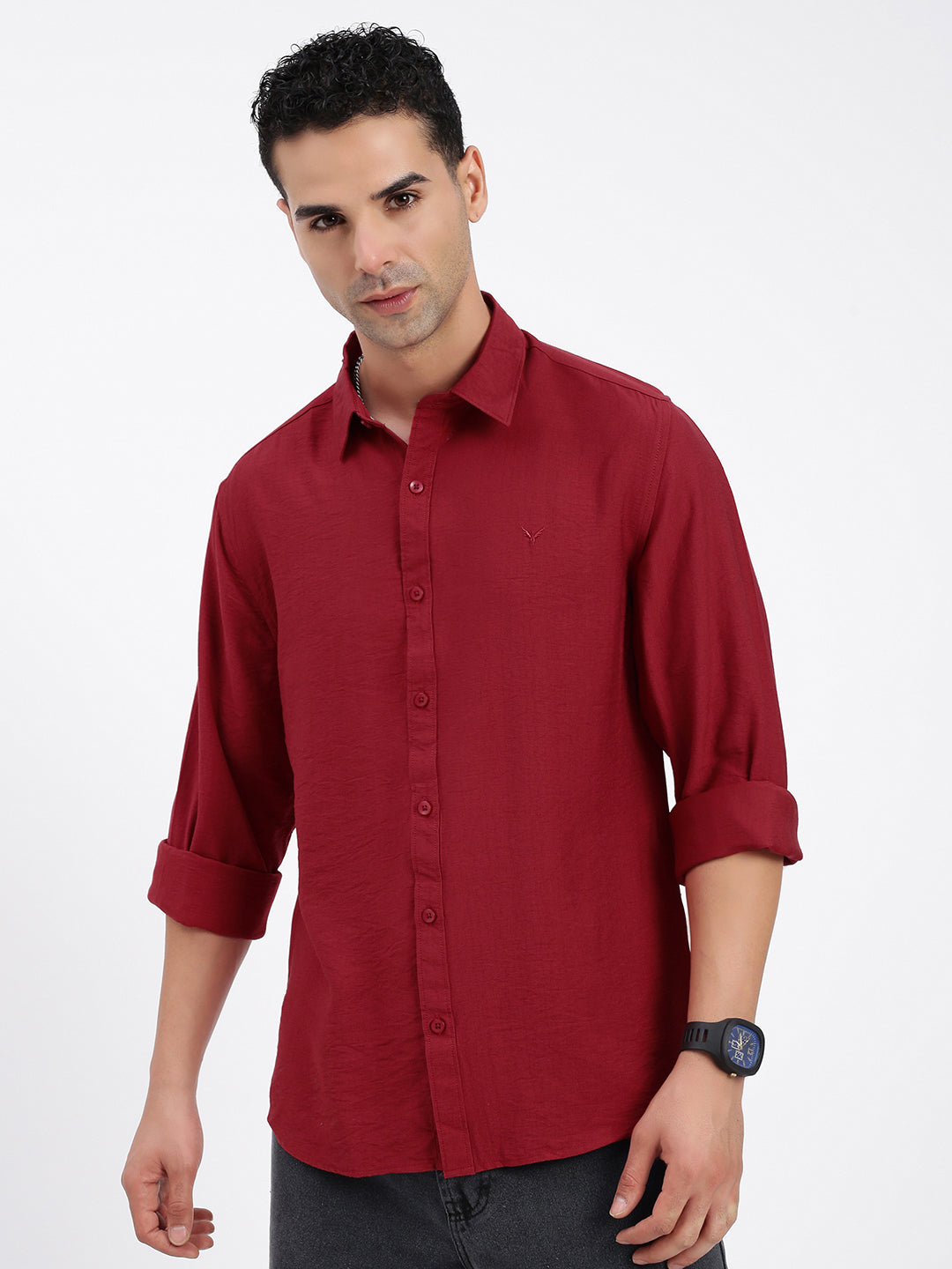 Men Solid Red Slim Fit Shirt