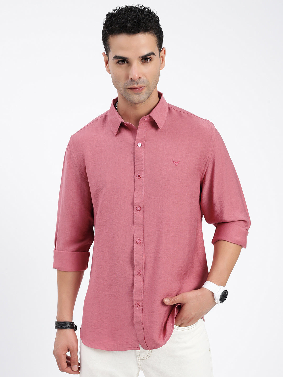 Men Solid Peach Slim Fit Shirt