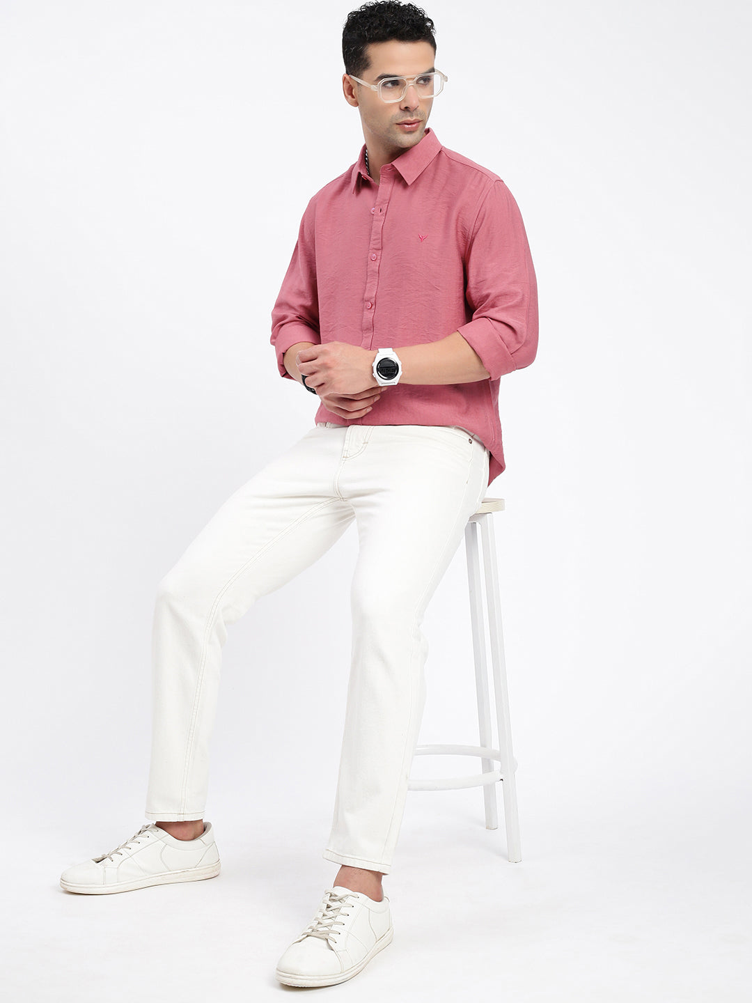 Men Solid Peach Slim Fit Shirt