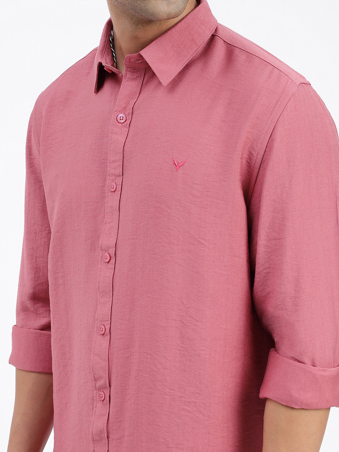 Men Solid Peach Slim Fit Shirt