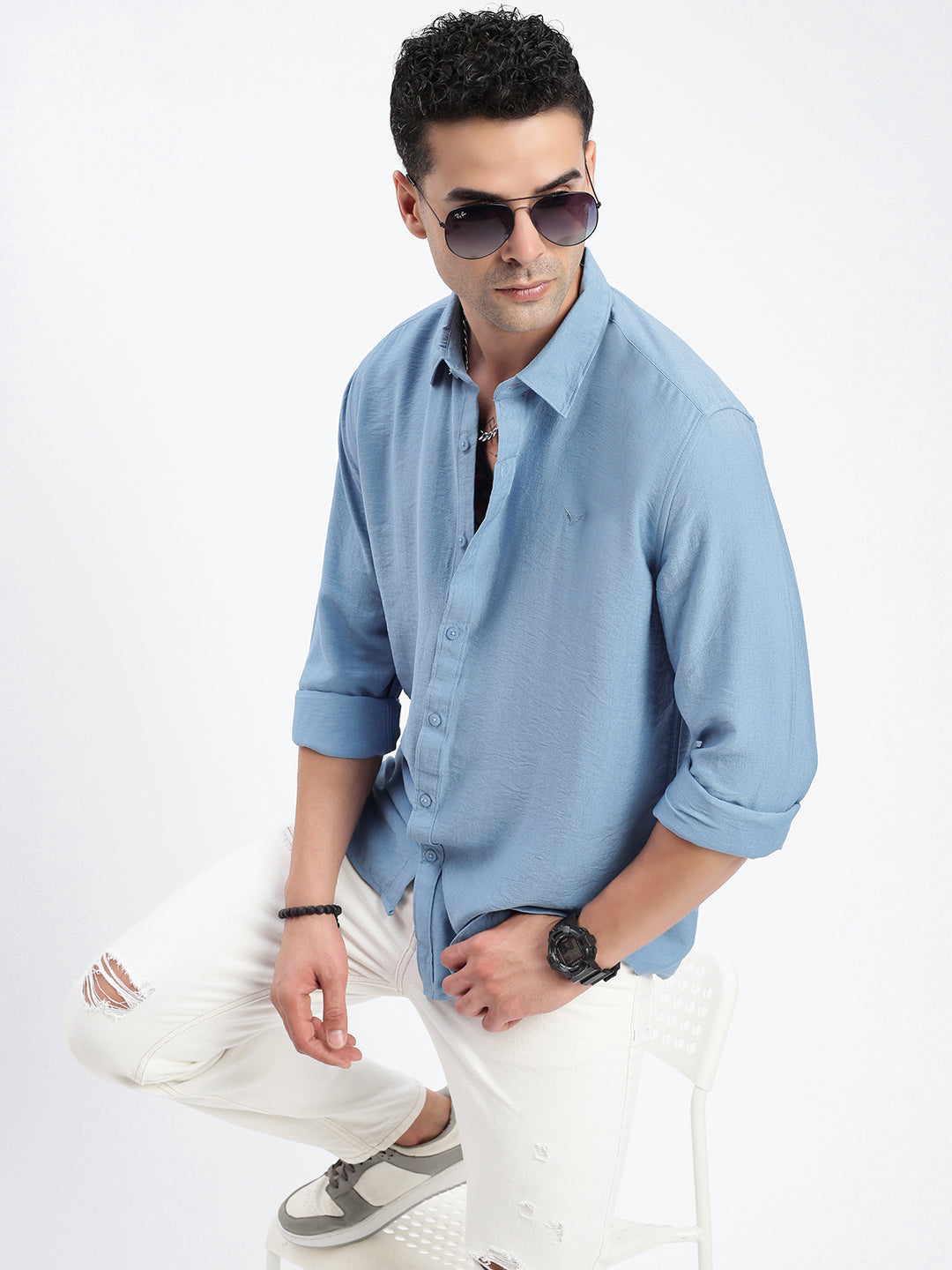 Men Solid Blue Slim Fit Shirt