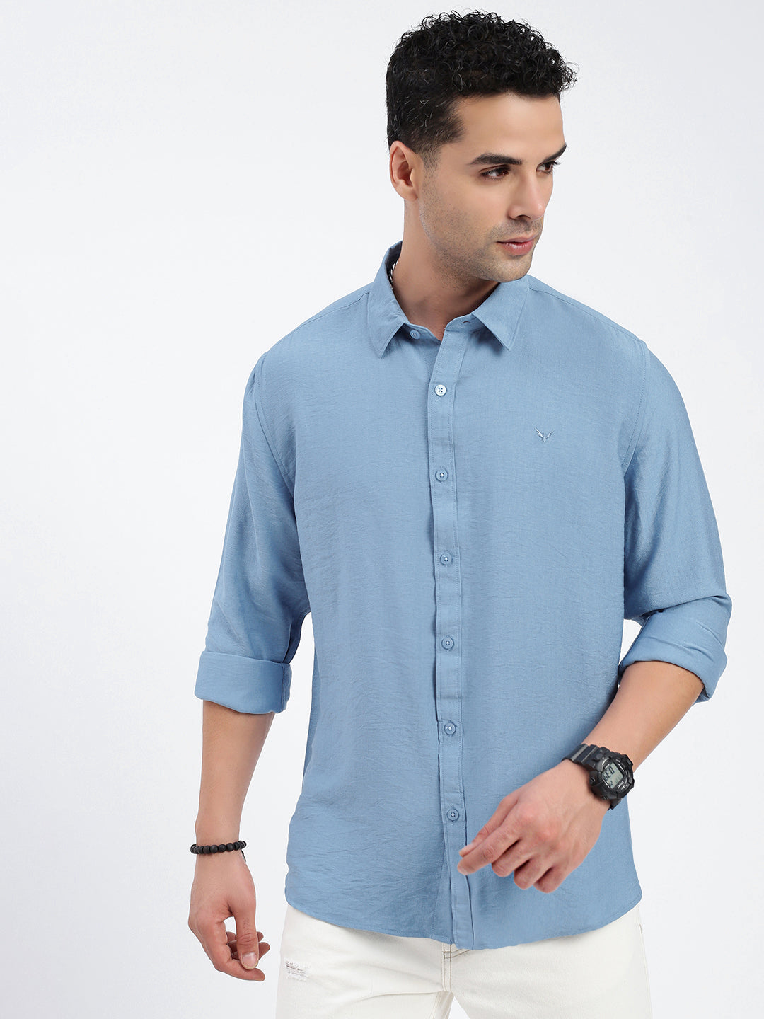 Men Solid Blue Slim Fit Shirt