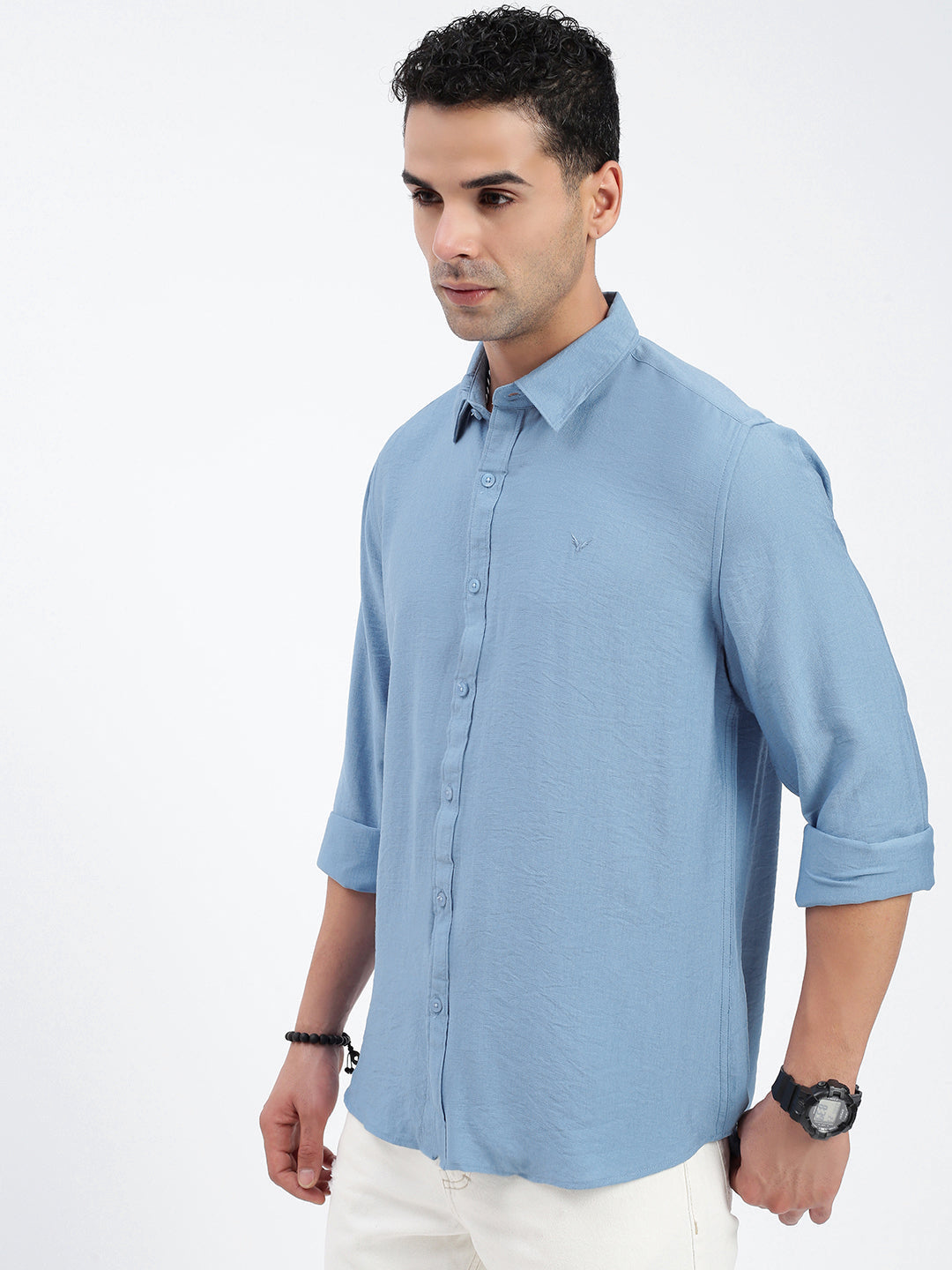 Men Solid Blue Slim Fit Shirt