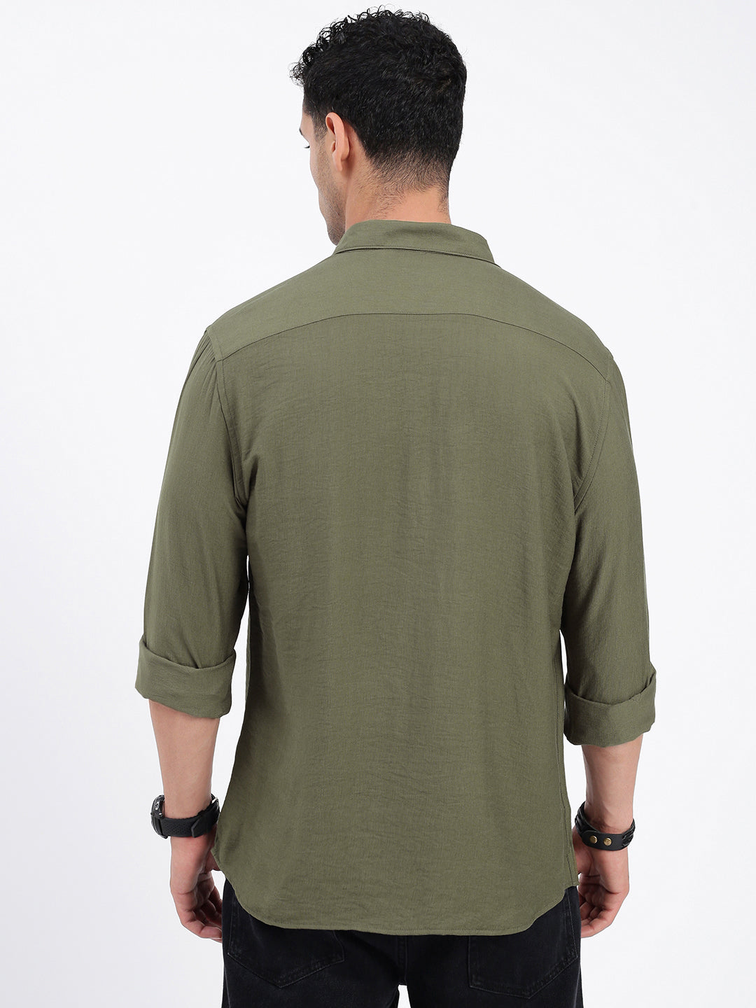 Men Solid Olive Slim Fit Shirt