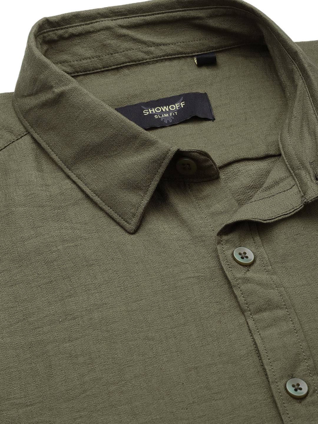 Men Solid Olive Slim Fit Shirt