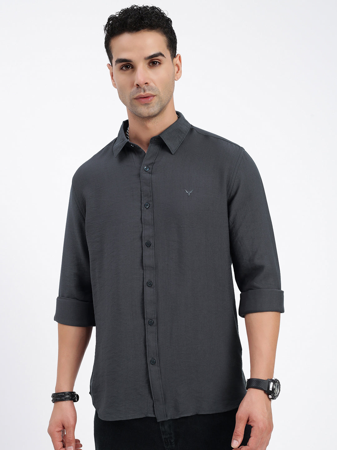 Men Solid Grey Slim Fit Shirt