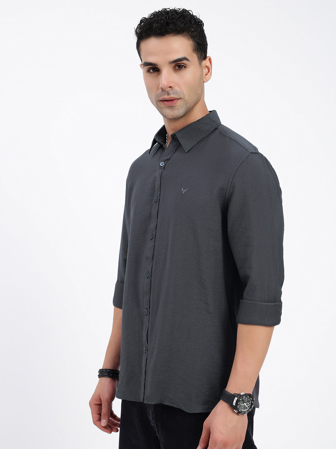 Men Solid Grey Slim Fit Shirt