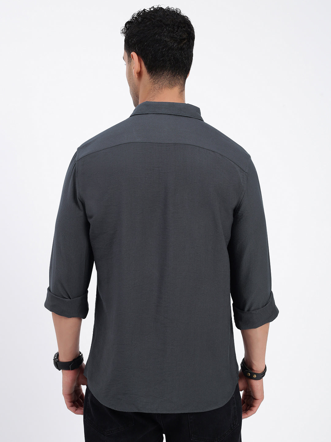 Men Solid Grey Slim Fit Shirt