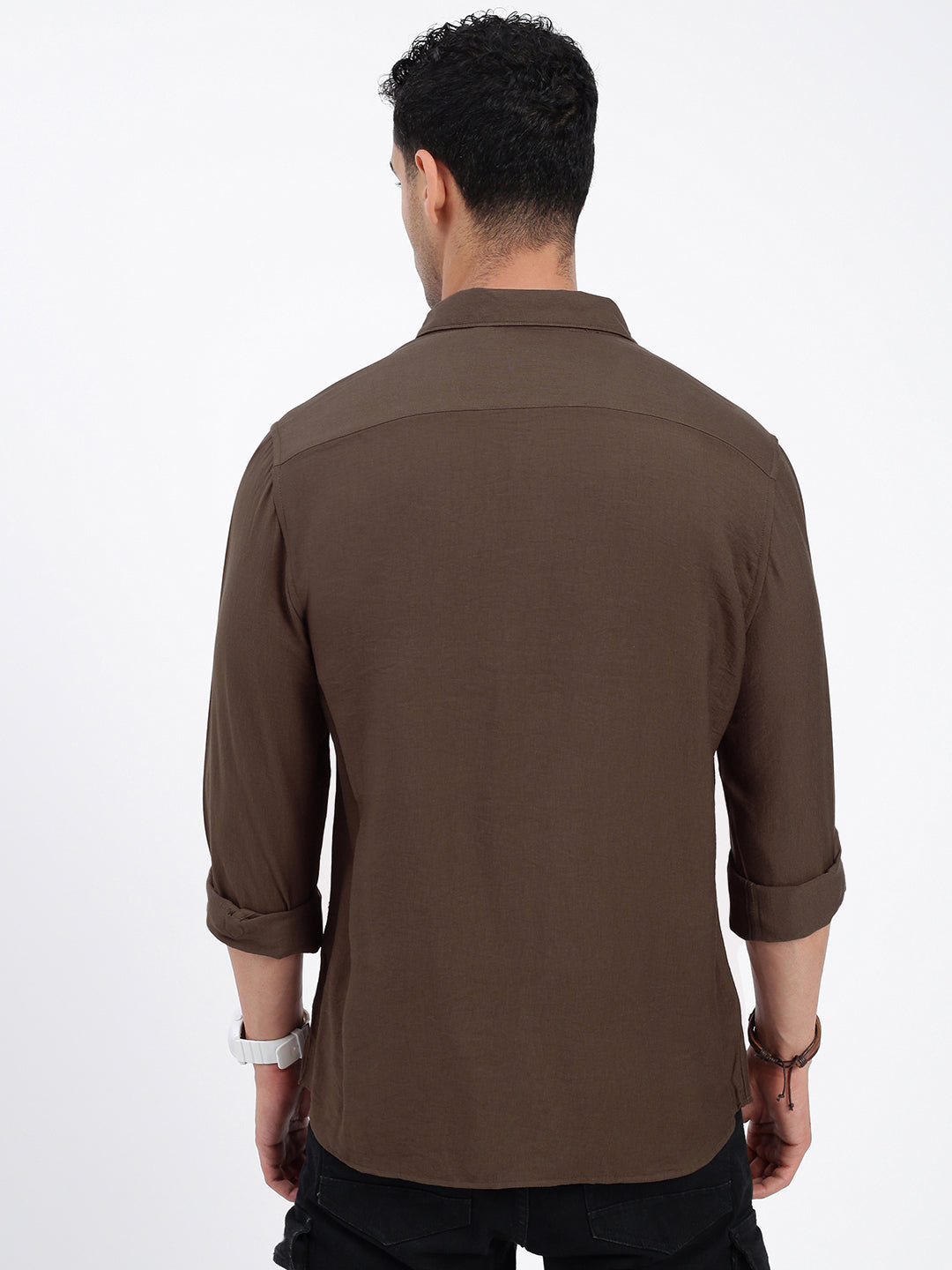 Men Solid Brown Slim Fit Shirt