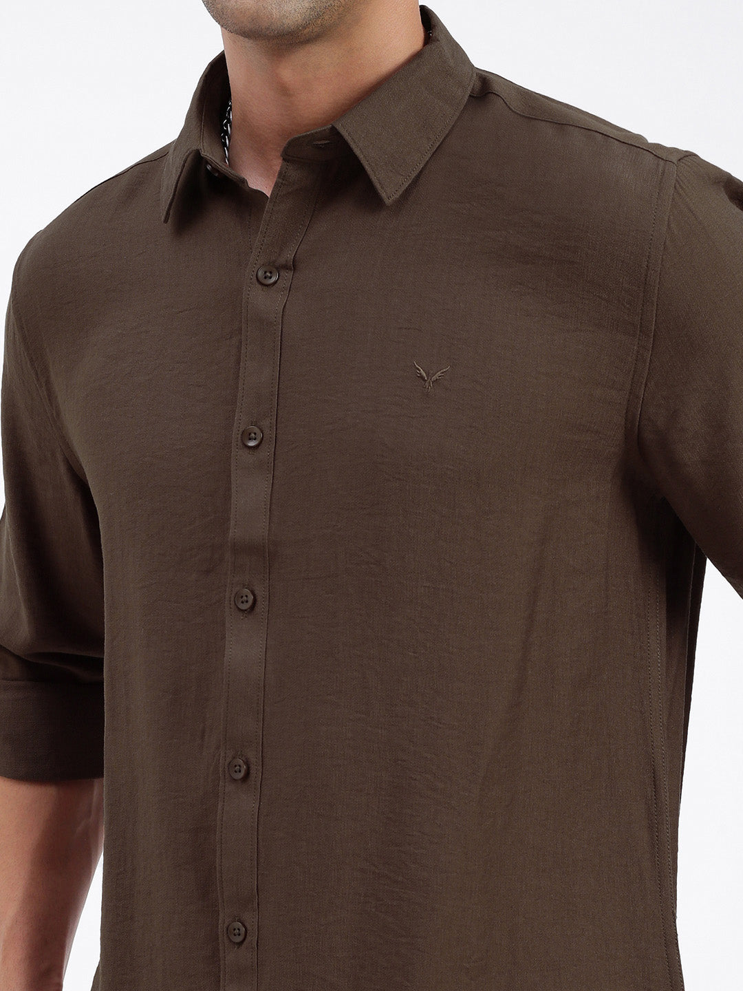 Men Solid Brown Slim Fit Shirt