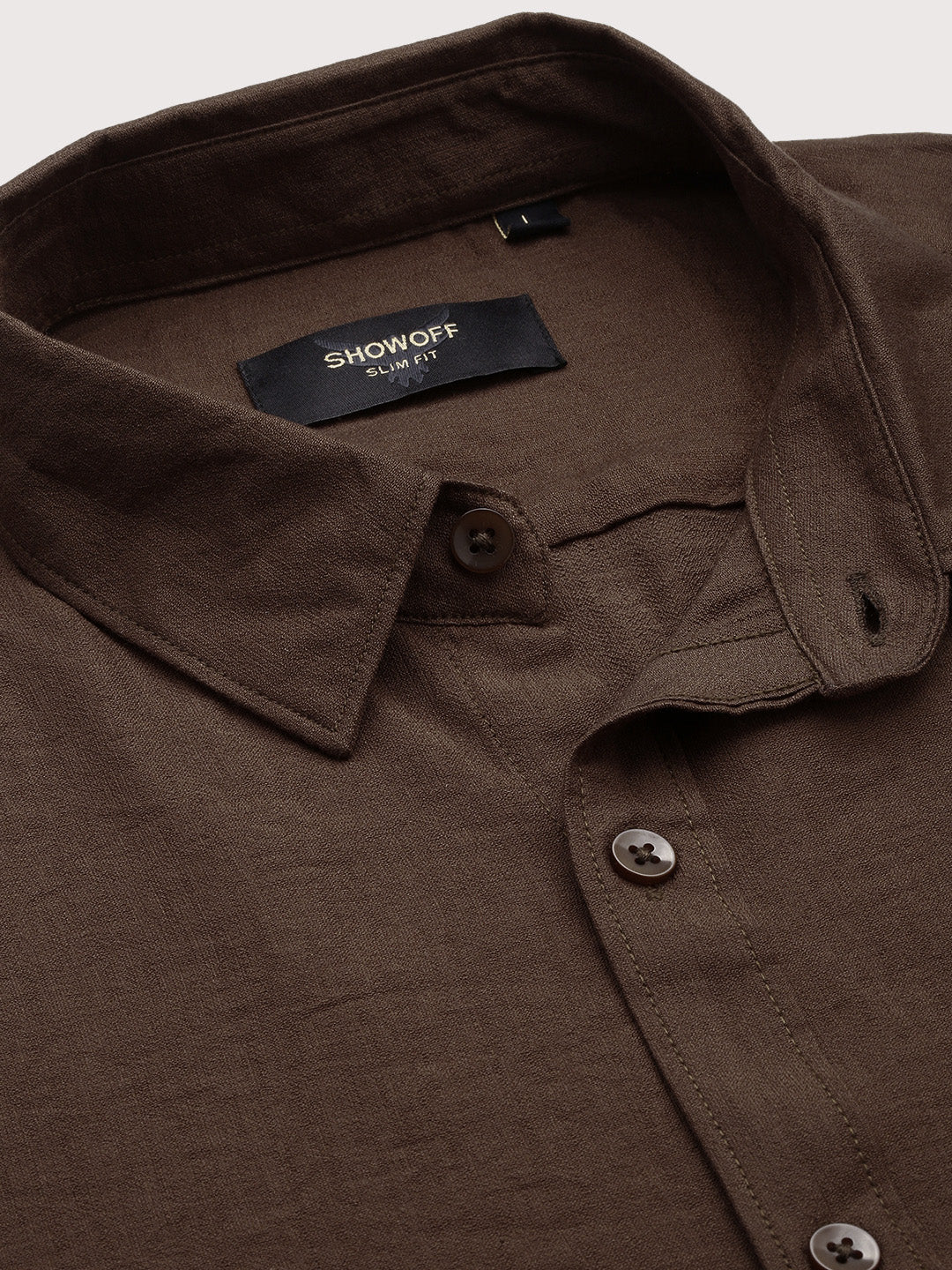 Men Solid Brown Slim Fit Shirt