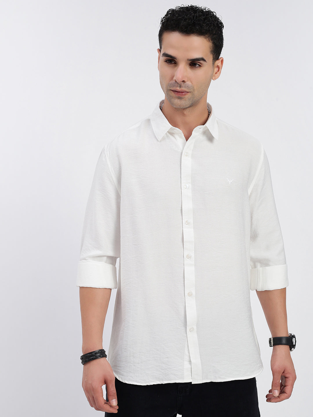 Men Solid White Slim Fit Shirt