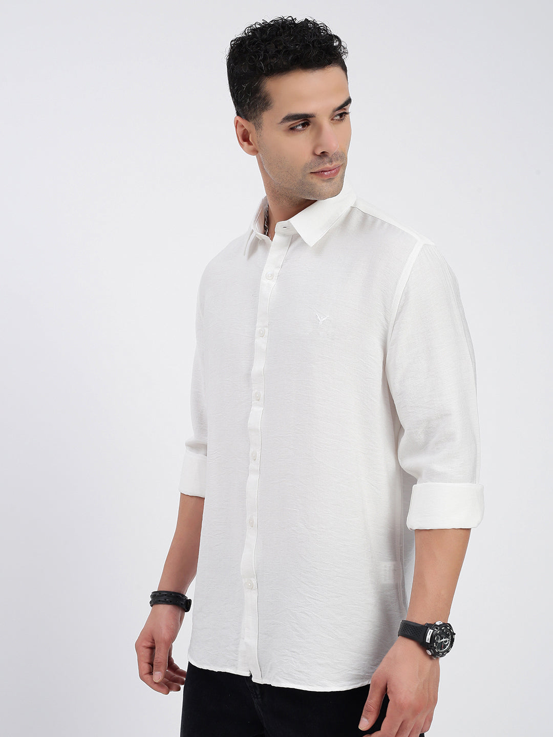 Men Solid White Slim Fit Shirt