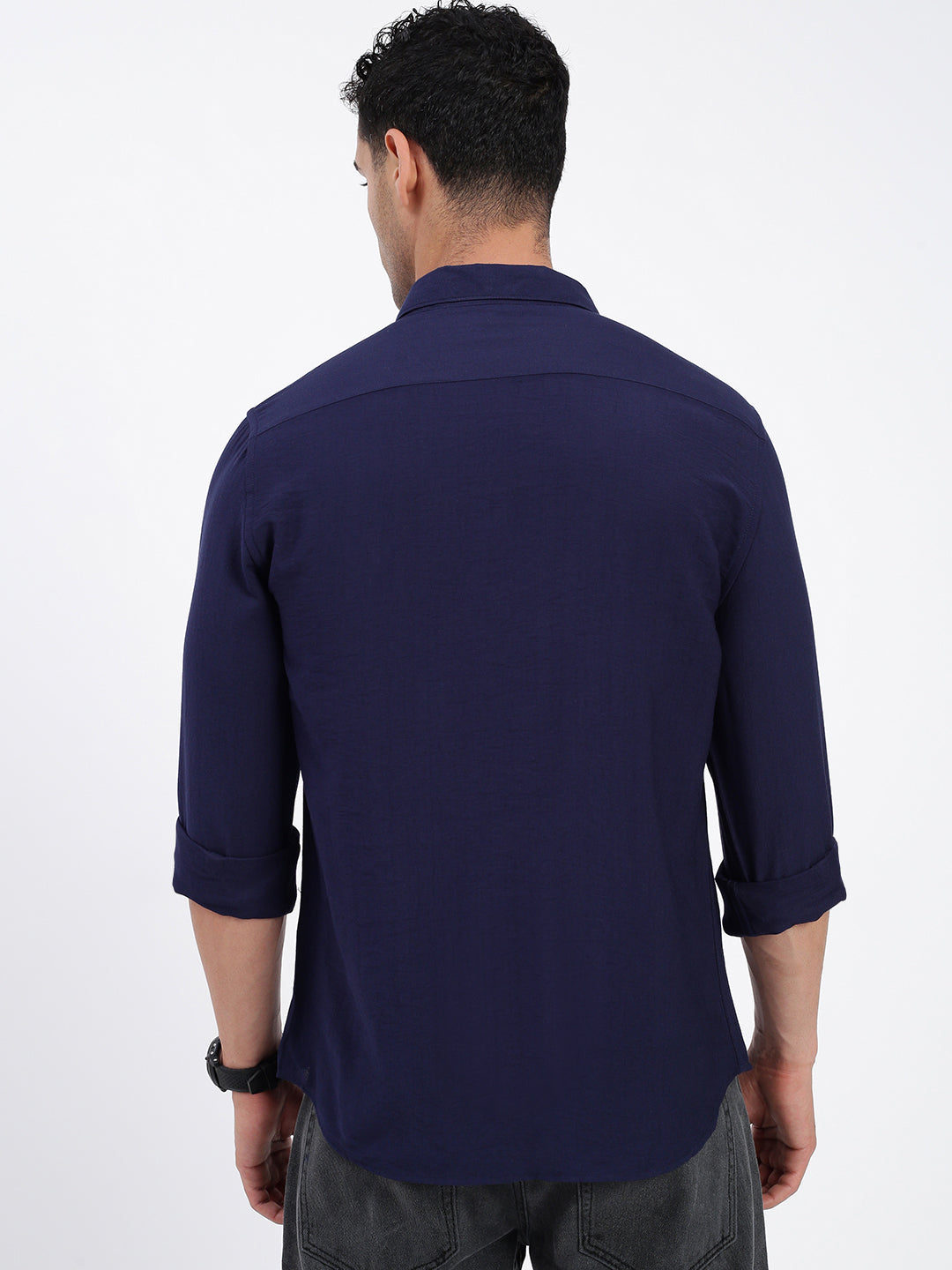 Men Solid Navy Blue Slim Fit Shirt