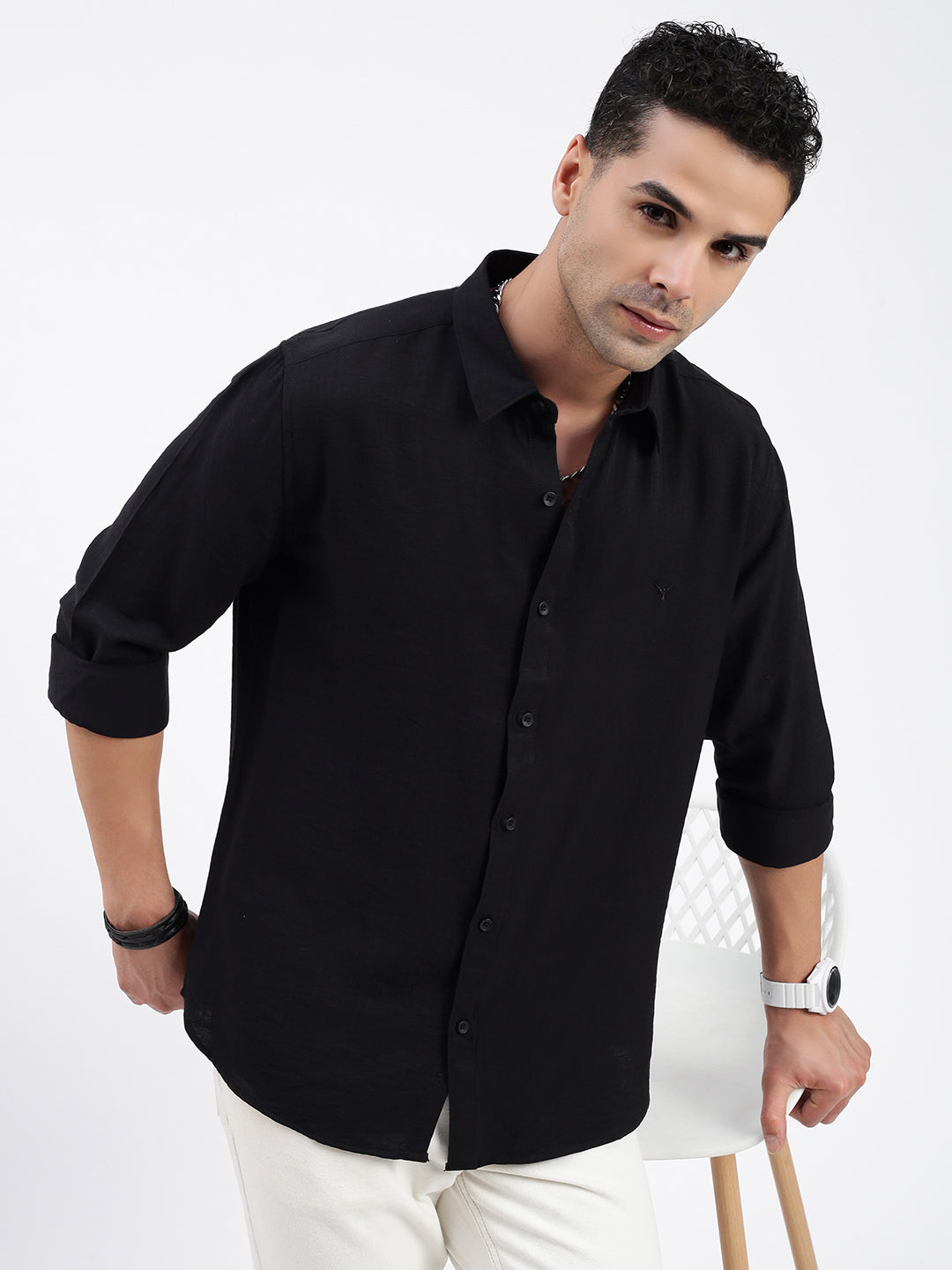 Men Solid Black Slim Fit Shirt