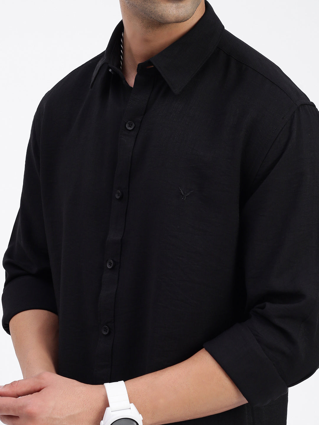 Men Solid Black Slim Fit Shirt