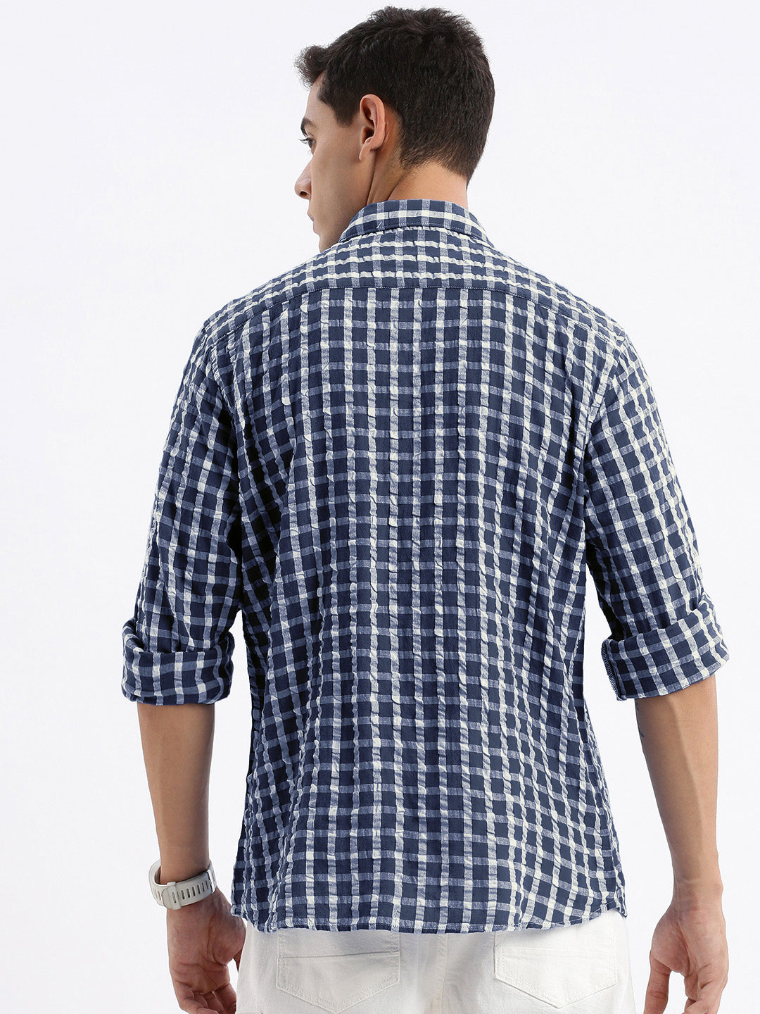 Men's Checked Navy Blue Slim Fit Shirt