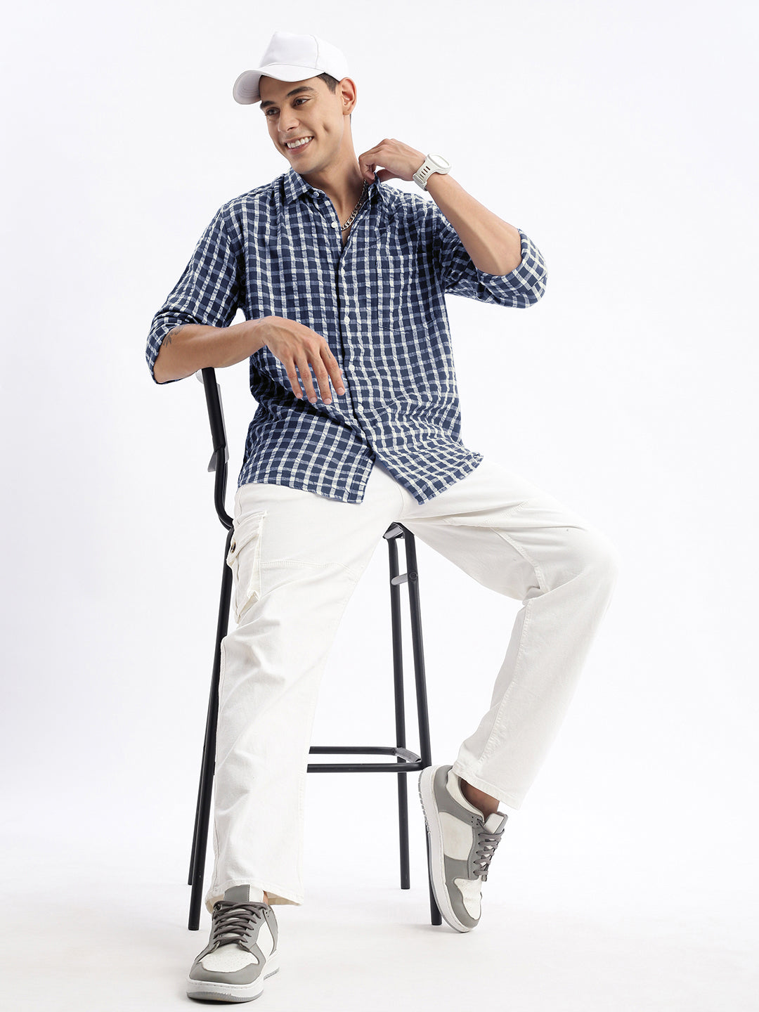 Men's Checked Navy Blue Slim Fit Shirt