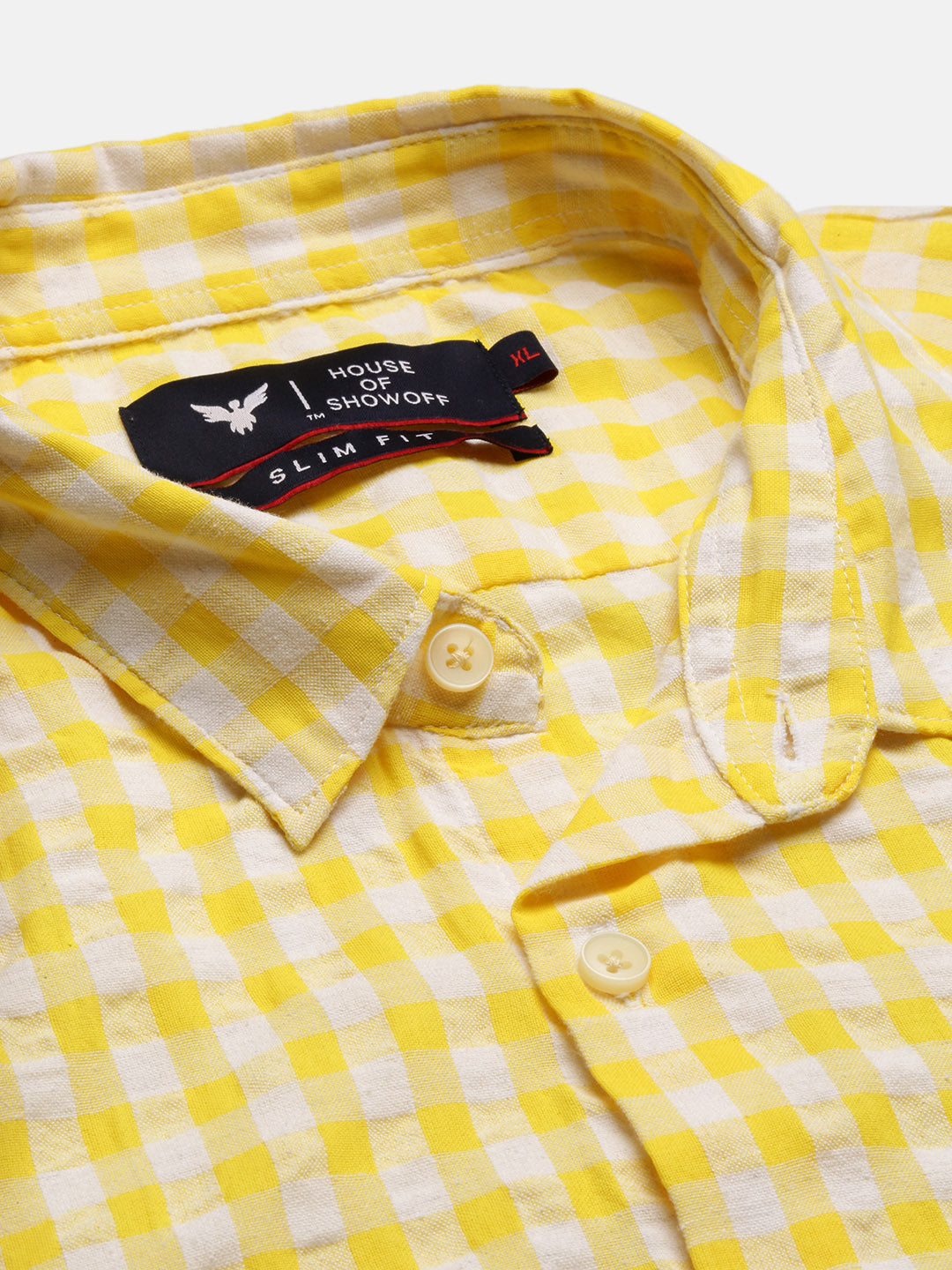 Men Spread Collar Checked Slim Fit Yellow Shirt