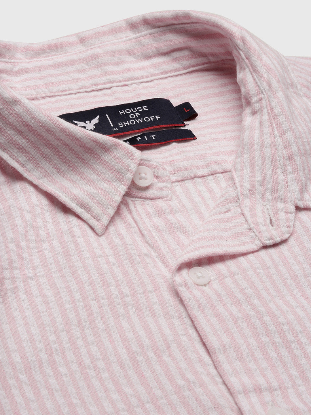 Men Spread Collar Striped Slim Fit Pink Shirt