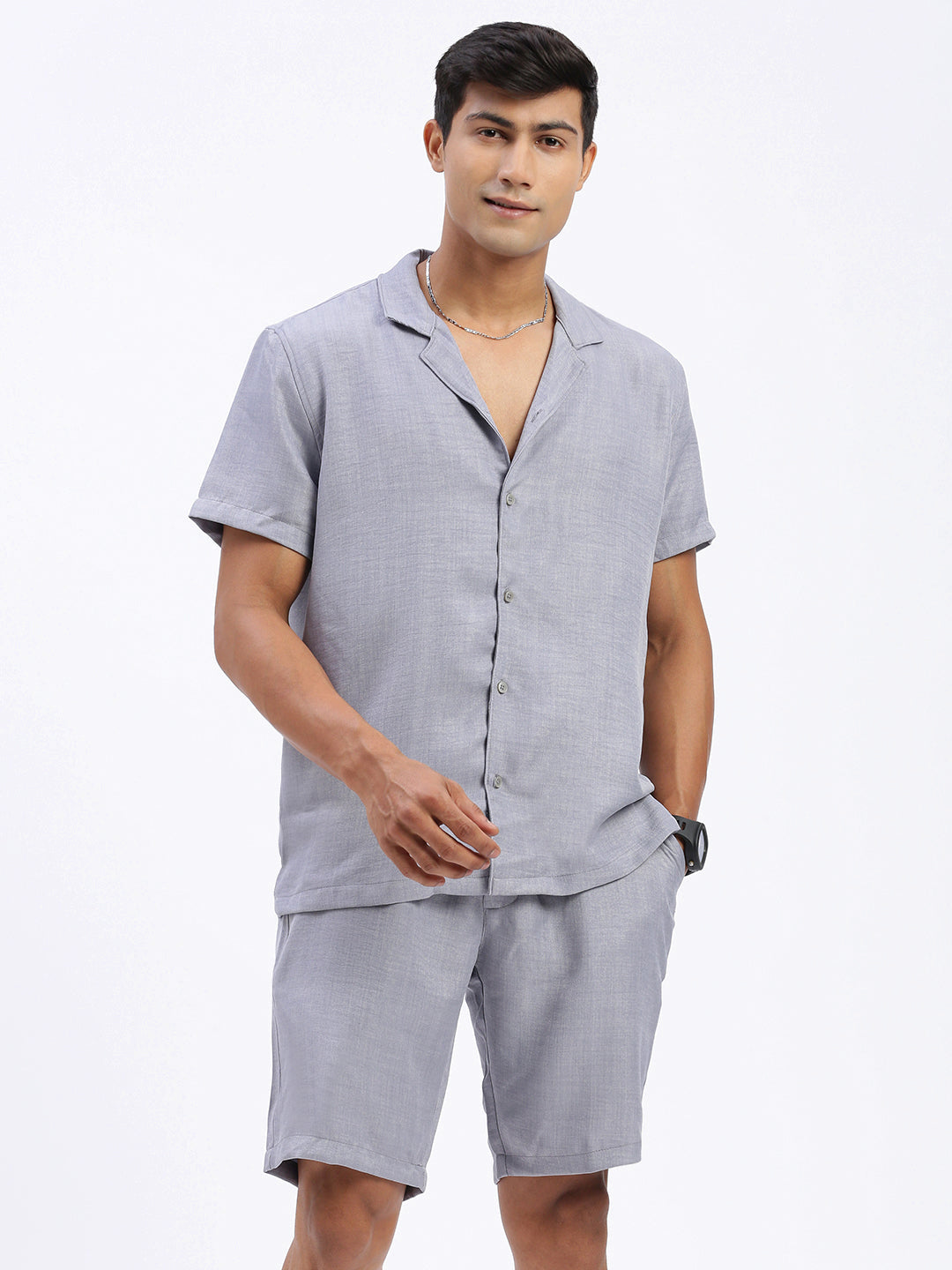 Men Solid Grey Co Ords Set