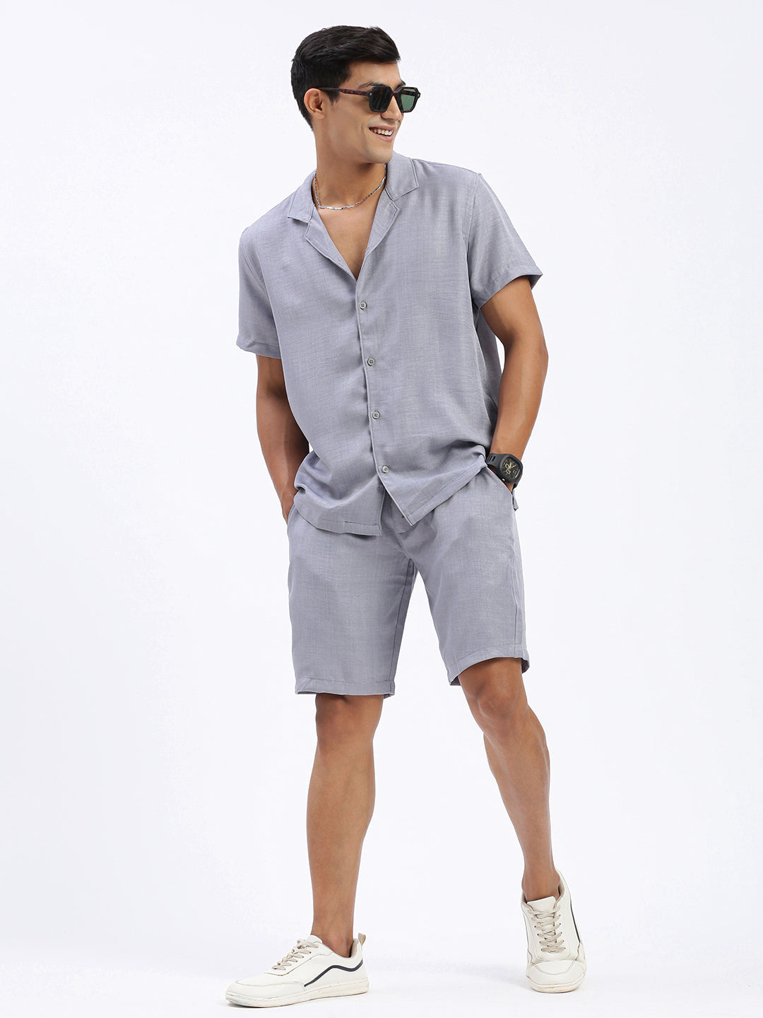 Men Solid Grey Co Ords Set