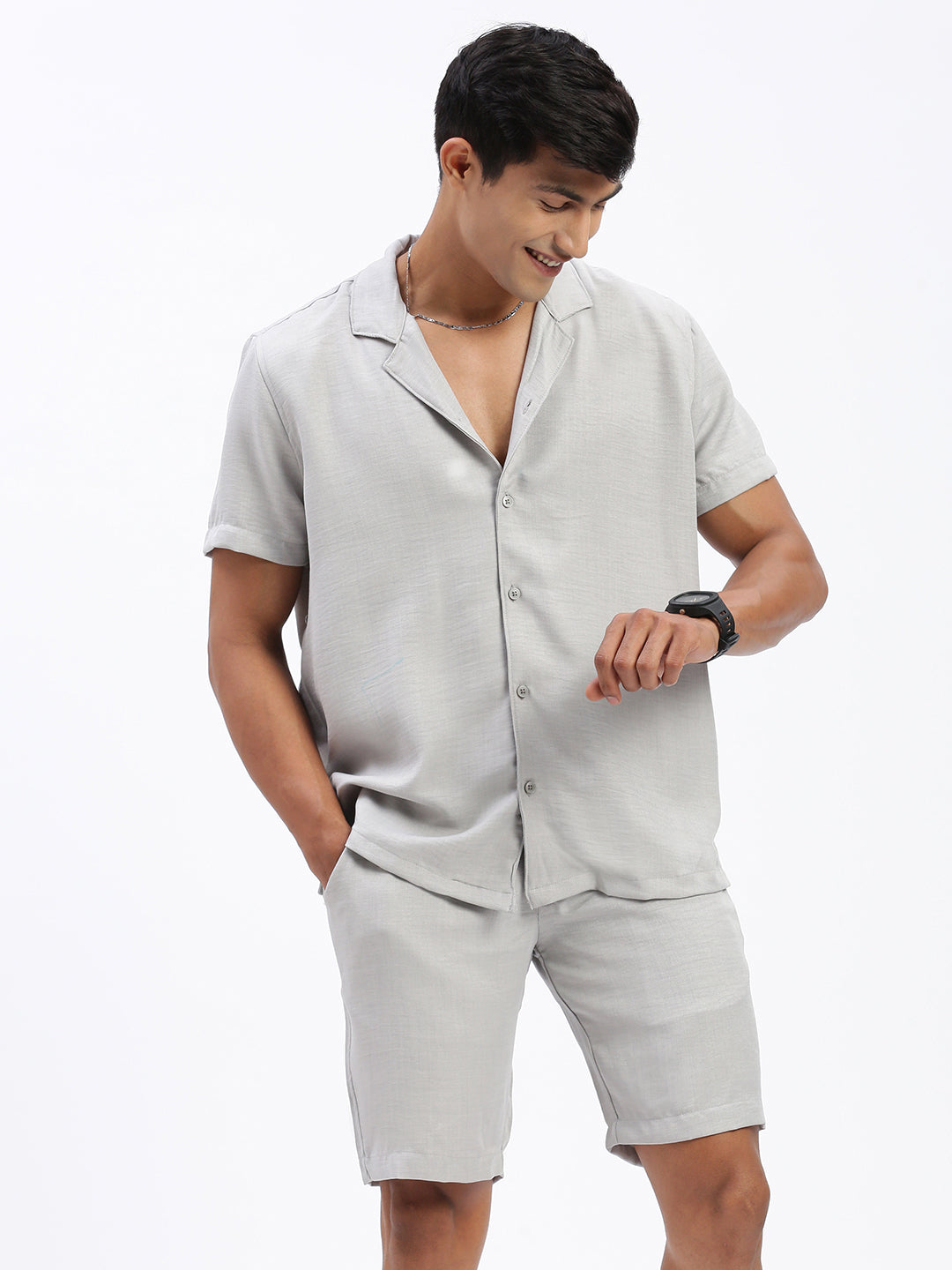 Men Solid Grey Co Ords Set