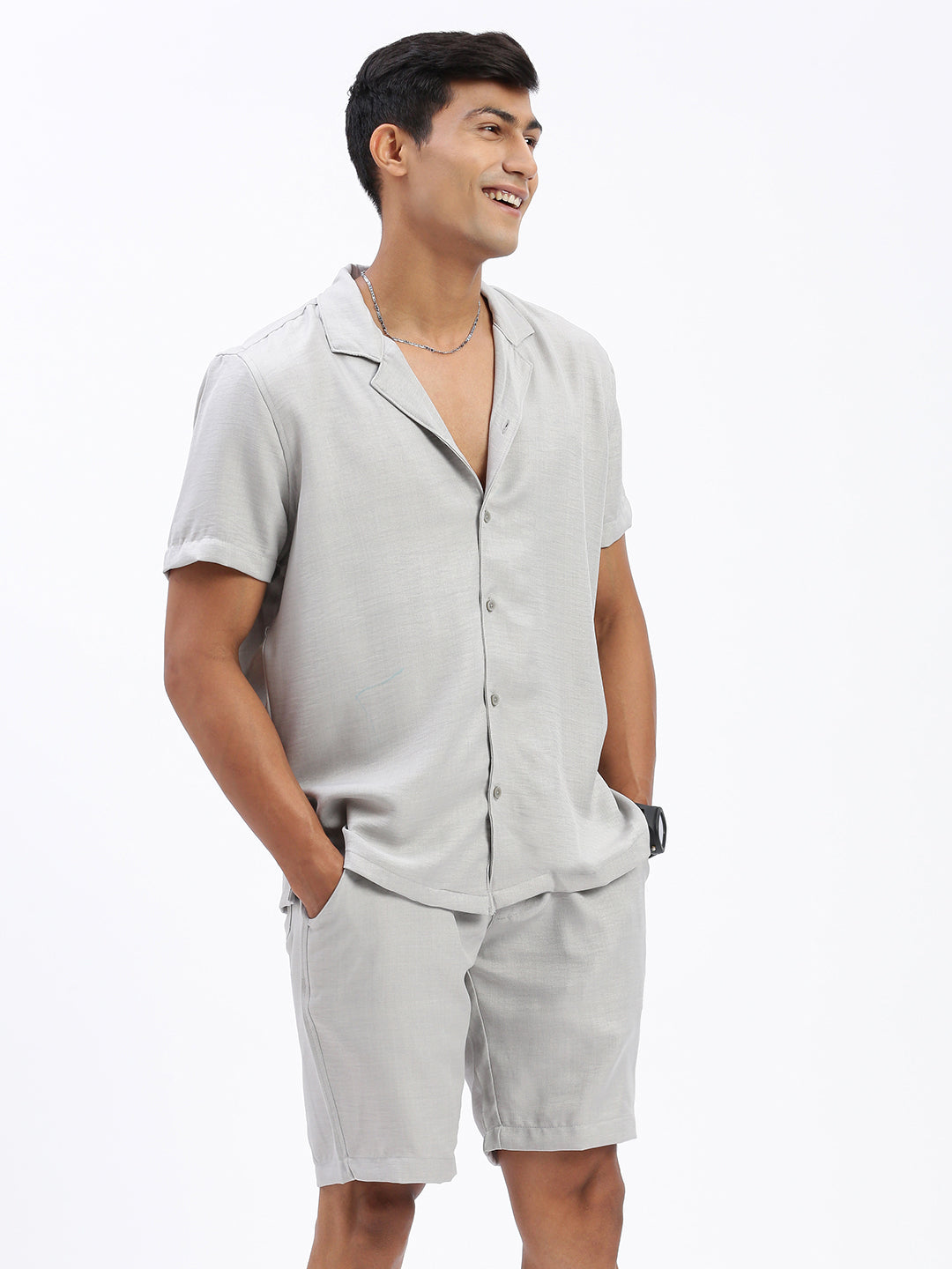 Men Solid Grey Co Ords Set