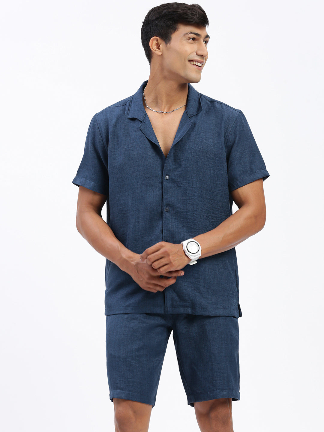 Men Solid Navy Blue Co Ords Set