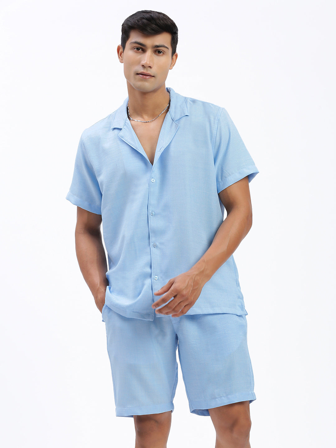 Men Solid Blue Co Ords Set