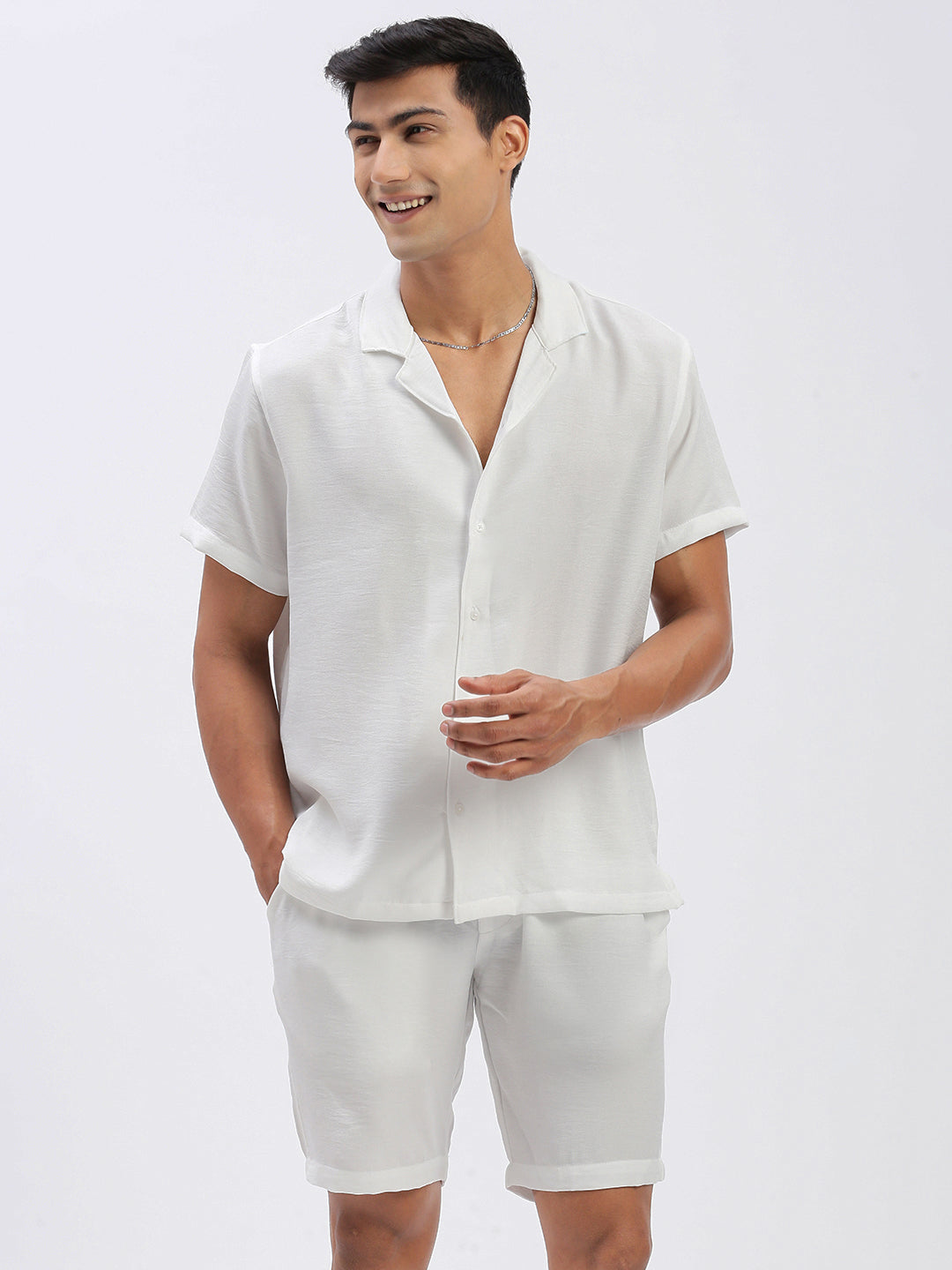 Men Solid White Co Ords Set