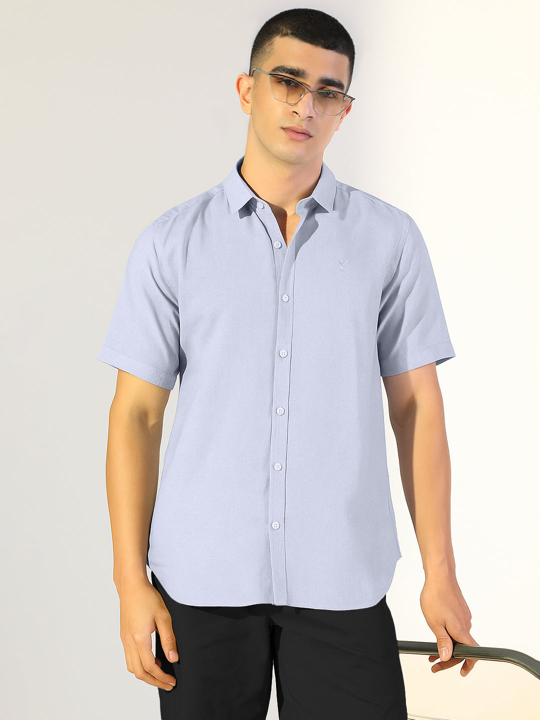Men's Blue Regular Fit Short Sleeve Casual Shirt