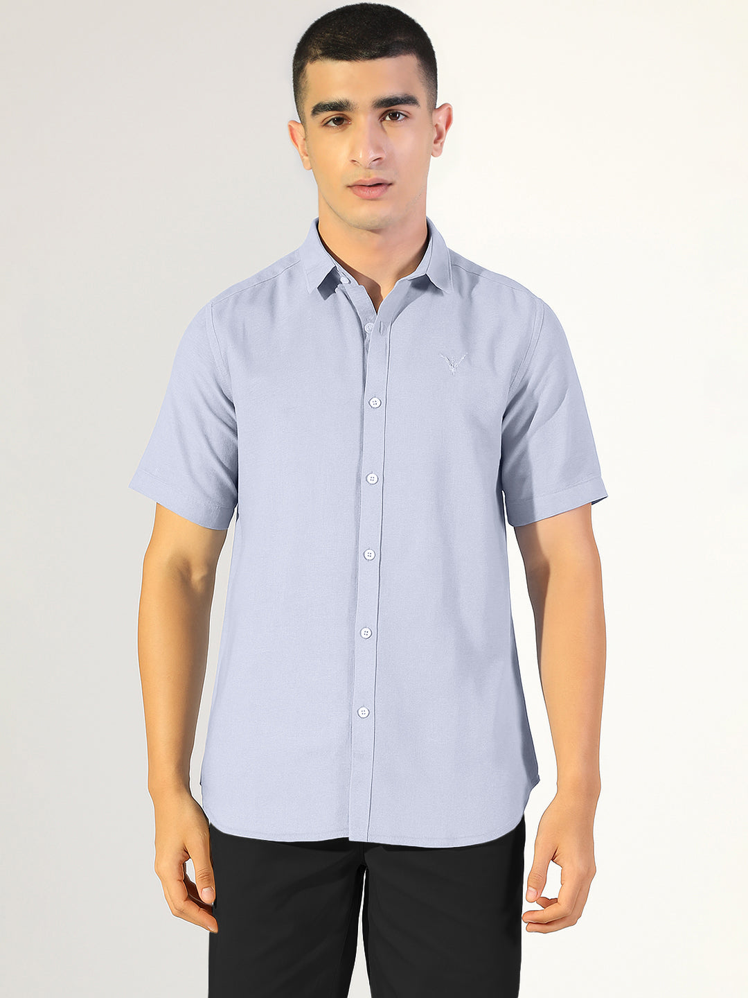 Men's Blue Regular Fit Short Sleeve Casual Shirt